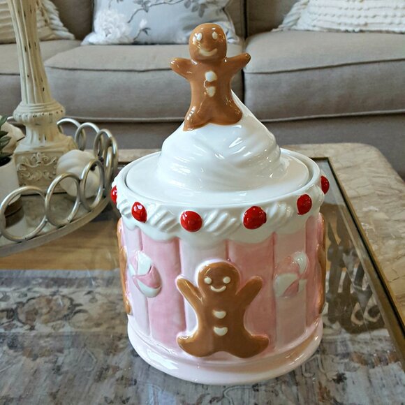NEW! SHABBY Sweet CHIC GINGERBREAD Man COOKIE JAR - Picture 5 of 5